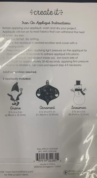 create it iron on appliques Winter Xmas  Gnome Ornament Snowman - Picture 2 of 3